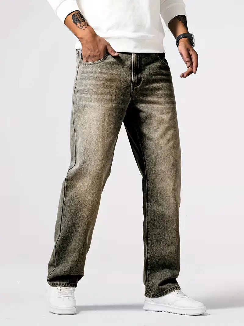 Duurzame blauwe loose fit heren jeans van denim met rechte pijp, ideaal voor een relaxte en moderne look.