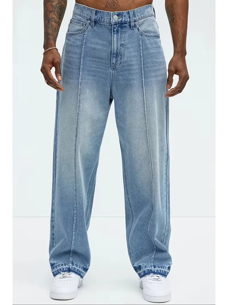 Heren loose fit jeans met wijde pasvorm in lichtblauw voor comfortabele, casual herenkleding.