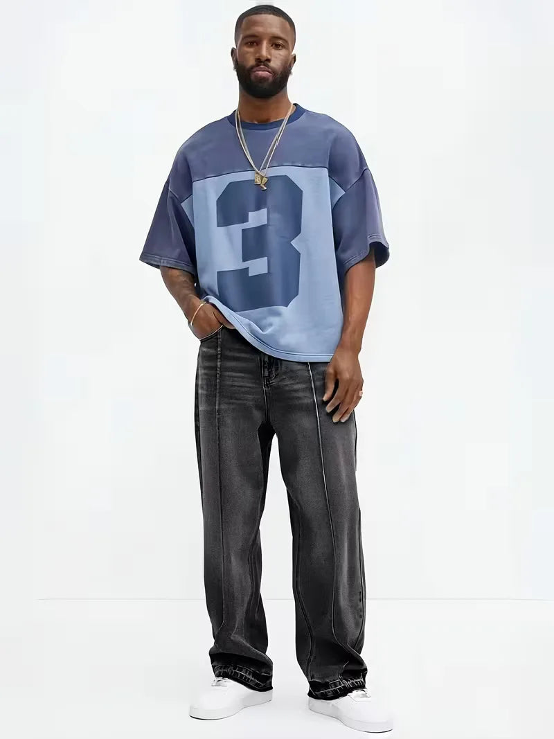 Modieuze heren loose fit jeans in donkergrijs, met wijde pasvorm; een comfortabele en trendy broek.