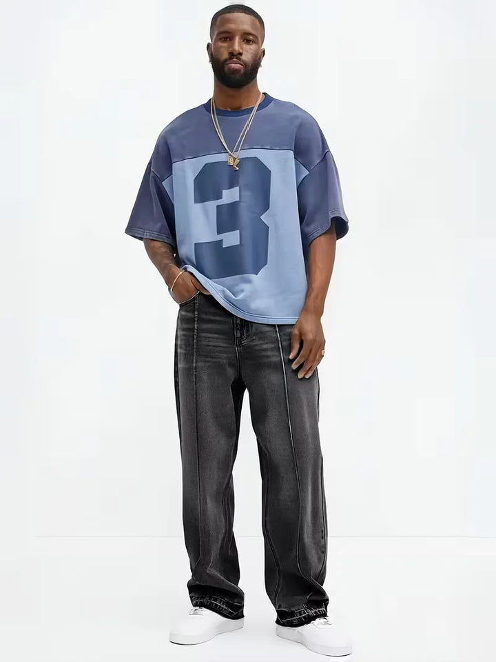 Modieuze heren loose fit jeans in donkergrijs, met wijde pasvorm; een comfortabele en trendy broek.