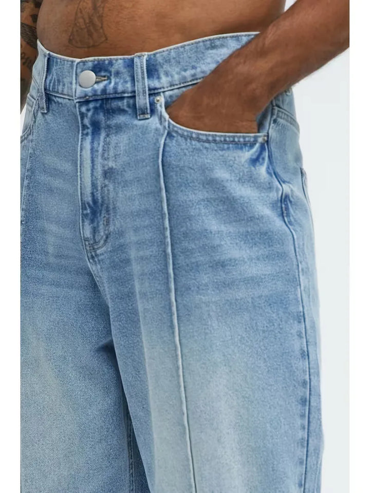 Casual heren loose fit spijkerbroek met wijde pijpen, perfect voor dagelijks comfort en streetwear.