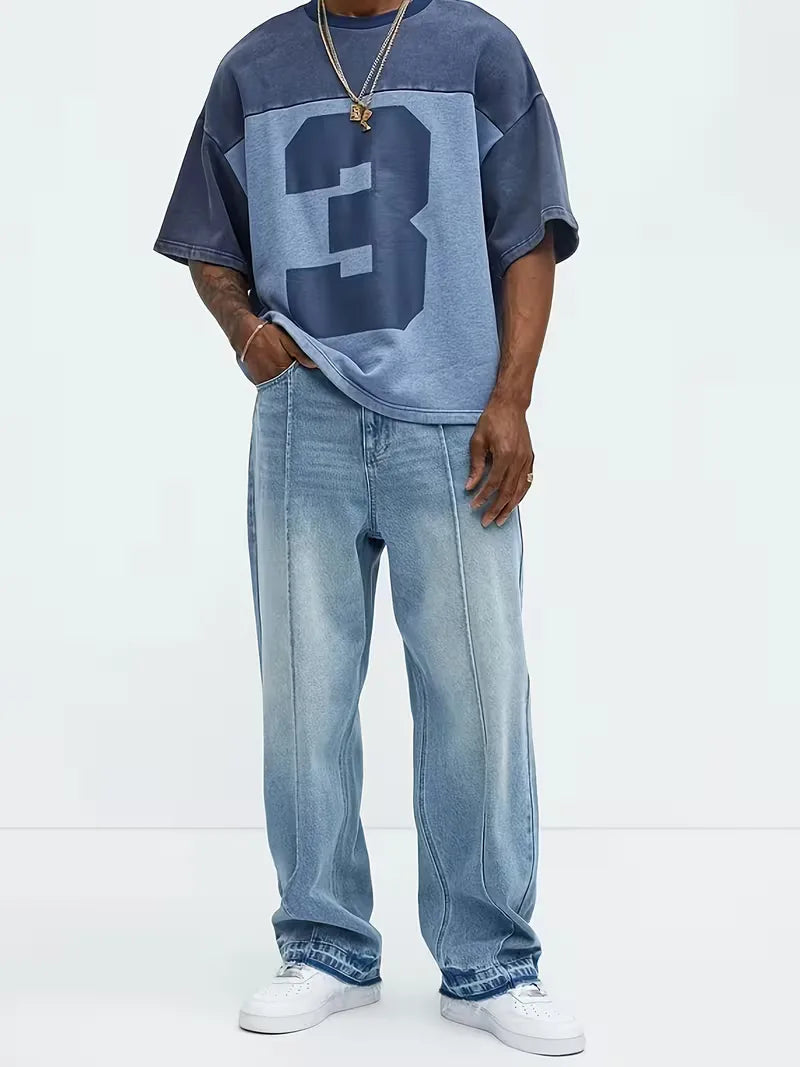Comfortabele heren loose fit jeans met vijf-pocket stijl in donkergrijs, wijde pasvorm voor dagelijks gebruik.