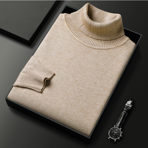 Heren coltrui in een warme kleur, ideaal voor winter, combineert luxe met comfort.