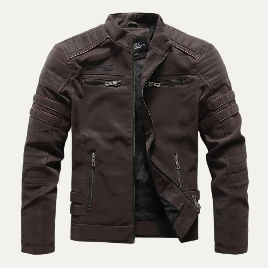 Warm casual herenjack met opstaande kraag. Robuuste bovenkleding, ideaal voor herfstmode & winter.