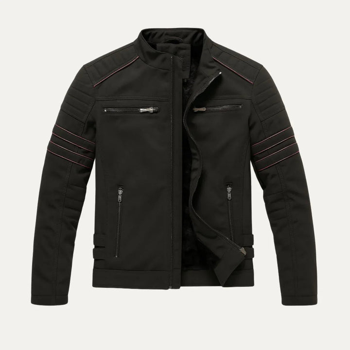Veelzijdig heren motorjack met opstaande kraag. Perfecte herfst- & winterkleding voor een modieuze look.