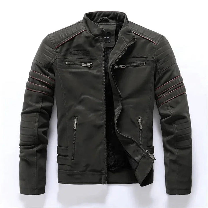 Robuust heren motorjack met opstaande kraag. Veelzijdig casual jack voor de herfst en koude winterdagen.