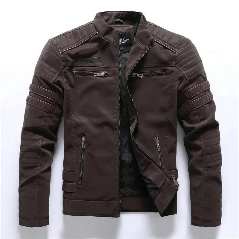 Stijlvol herenjack in biker stijl, met opstaande kraag. Warm en modieus voor elke dag.