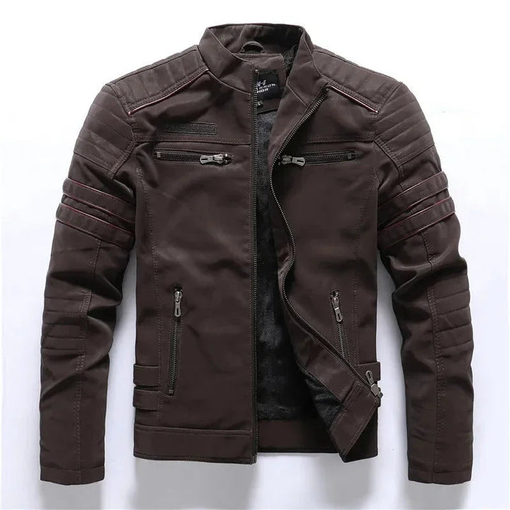 Stijlvol herenjack in biker stijl, met opstaande kraag. Warm en modieus voor elke dag.