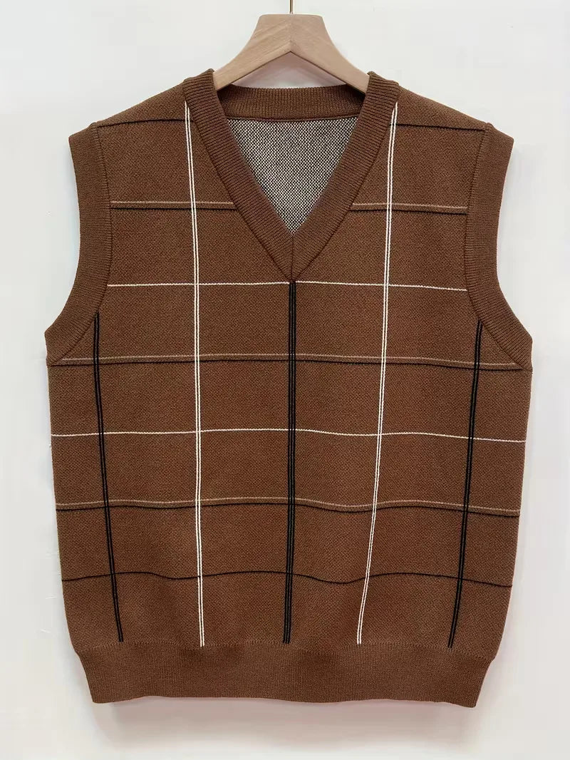 Stijlvol mannen plaid vest met V-hals, perfect als smart casual kantoor kleding of voor herfst look.
