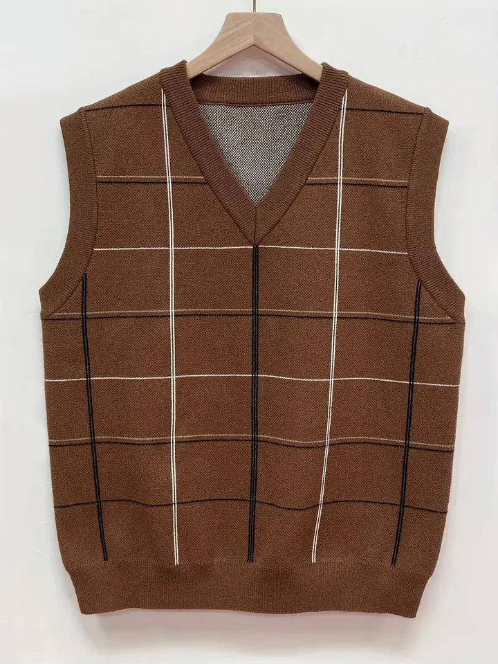 Stijlvol mannen plaid vest met V-hals, perfect als smart casual kantoor kleding of voor herfst look.