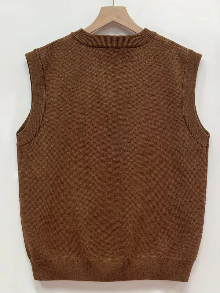 Mannen mouwloos V-hals vest, veelzijdig voor zowel zakelijke als casual outfits in herfst/winter.
