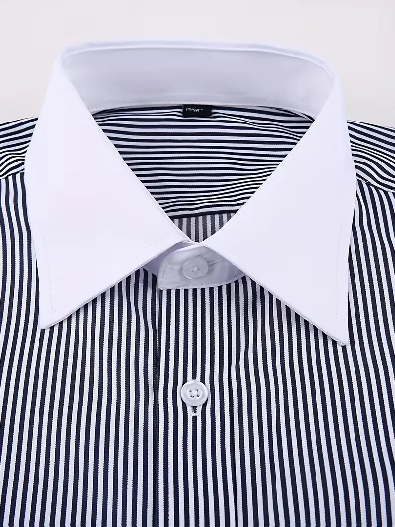 Klassiek herenoverhemd met lange mouwen, mandarijnkraag en Franse manchetten, regular fit.