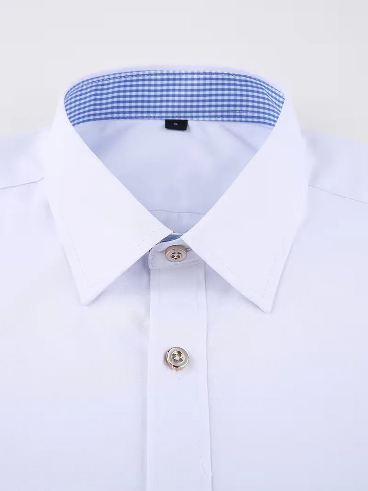 Formeel overhemd heren, met een subtiele mandarijnkraag en elegante Franse manchetten.