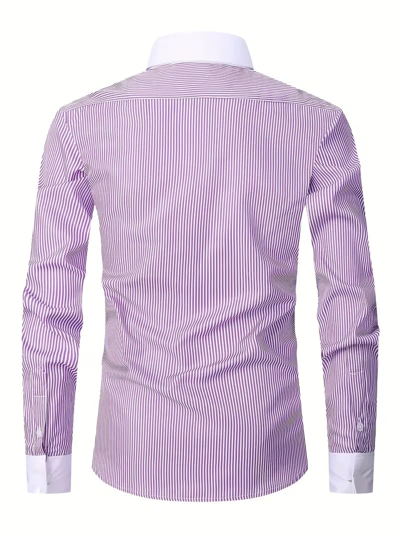 Elegant herenoverhemd met een moderne mandarijnkraag en traditionele Franse manchetten, regular fit.