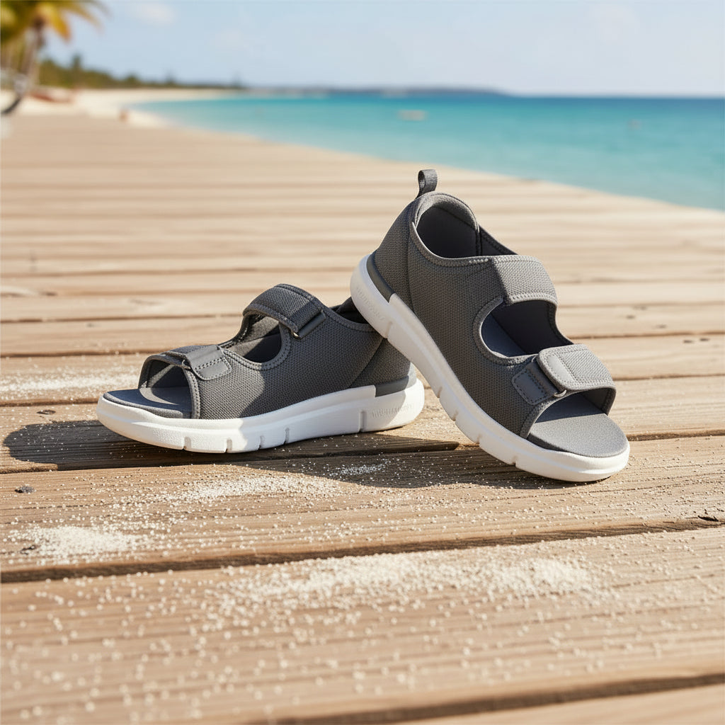 Stevige heren sandalen met voetboogondersteuning, schokdempend en verstelbaar voor actieve zomerdagen.