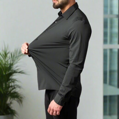 Slim fit heren overhemd, veelzijdig voor lente en herfst mannenkleding, comfortabel en modern.