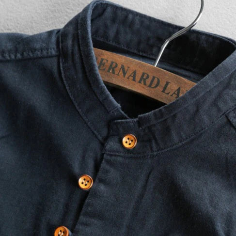 Comfortabel heren overhemd met henleykraag, Japanse flair en lange mouwen, ideaal voor casual look.