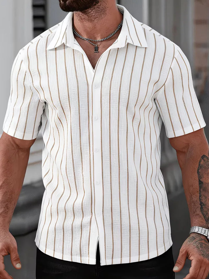 Casual heren overhemd, korte mouw, gestreept patroon, regular fit, dagelijks draagbaar en trendy.