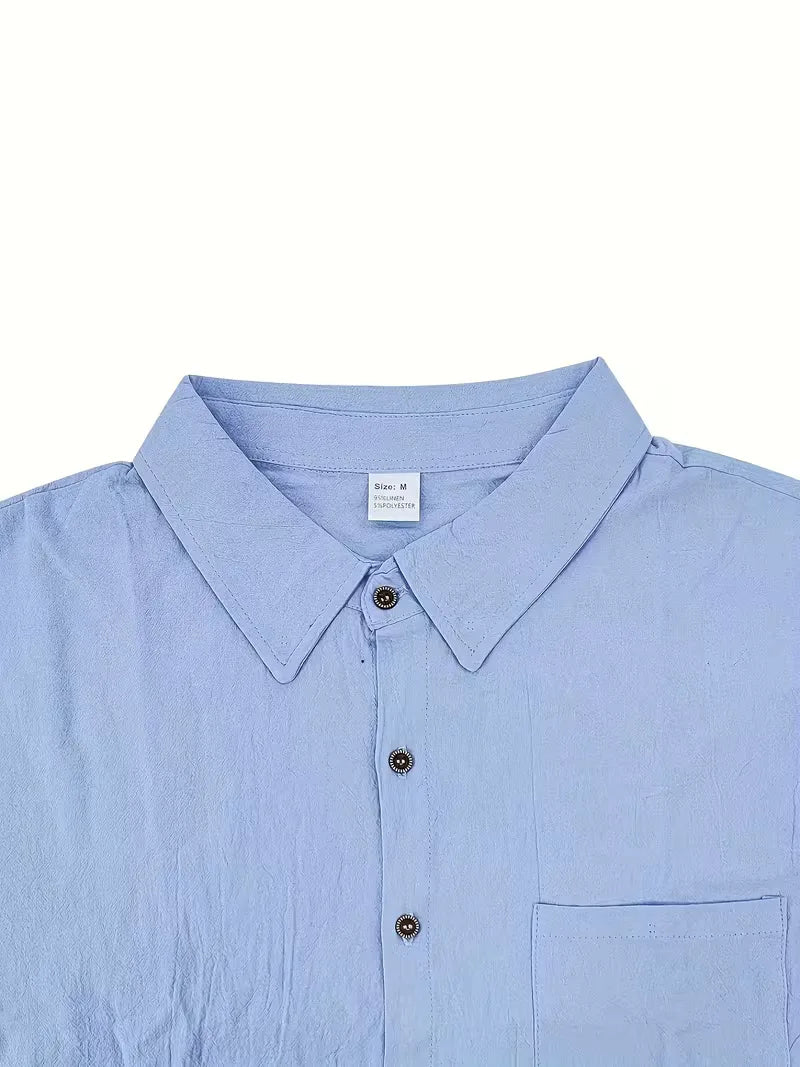 Groen heren zomer overhemd met korte mouw en borstzak, voor een frisse casual look.