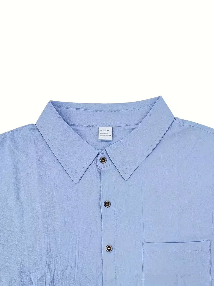 Groen heren zomer overhemd met korte mouw en borstzak, voor een frisse casual look.