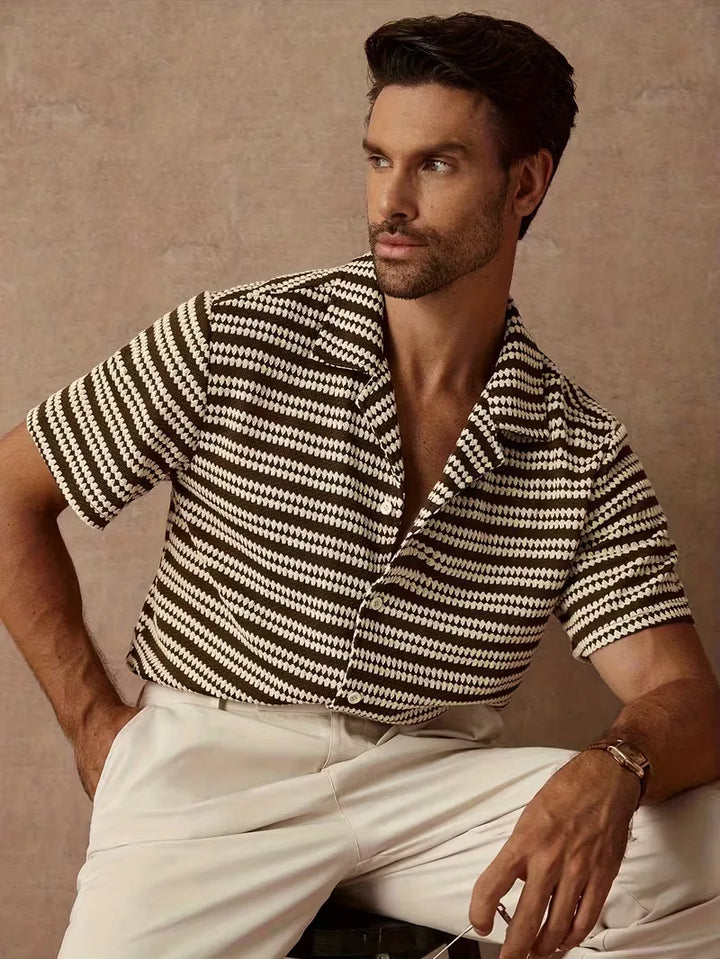Comfortabel heren overhemd met korte mouwen, unieke jacquard strepen, perfect voor zomerse casual dagen.