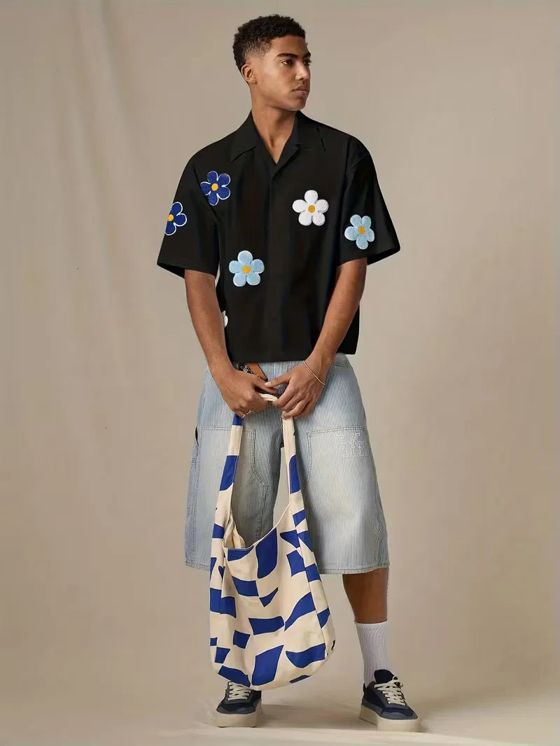 Casual fit heren overhemd, korte mouw, met levendige bloemenprint voor de zomer.