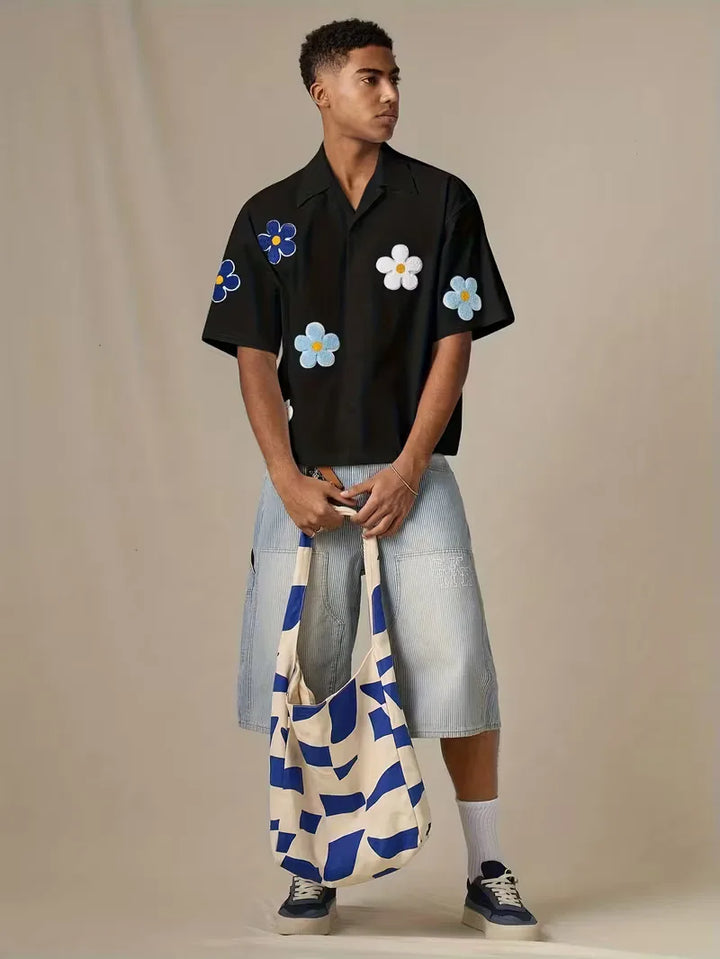 Casual fit heren overhemd, korte mouw, met levendige bloemenprint voor de zomer.