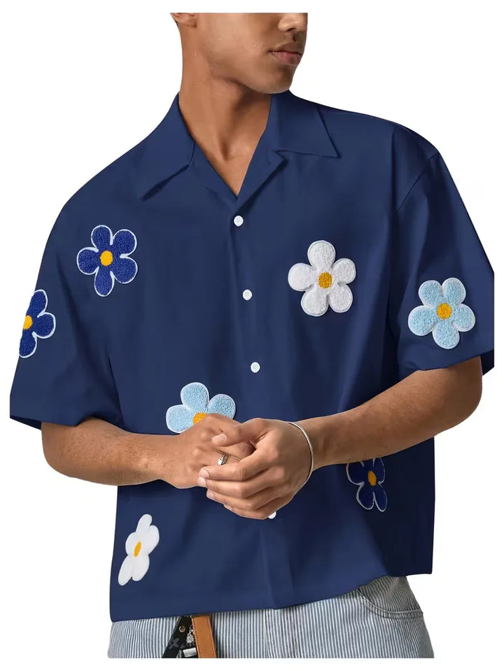Stijlvol herenoverhemd met bloemenprint, korte mouwen en een ontspannen, casual pasvorm.