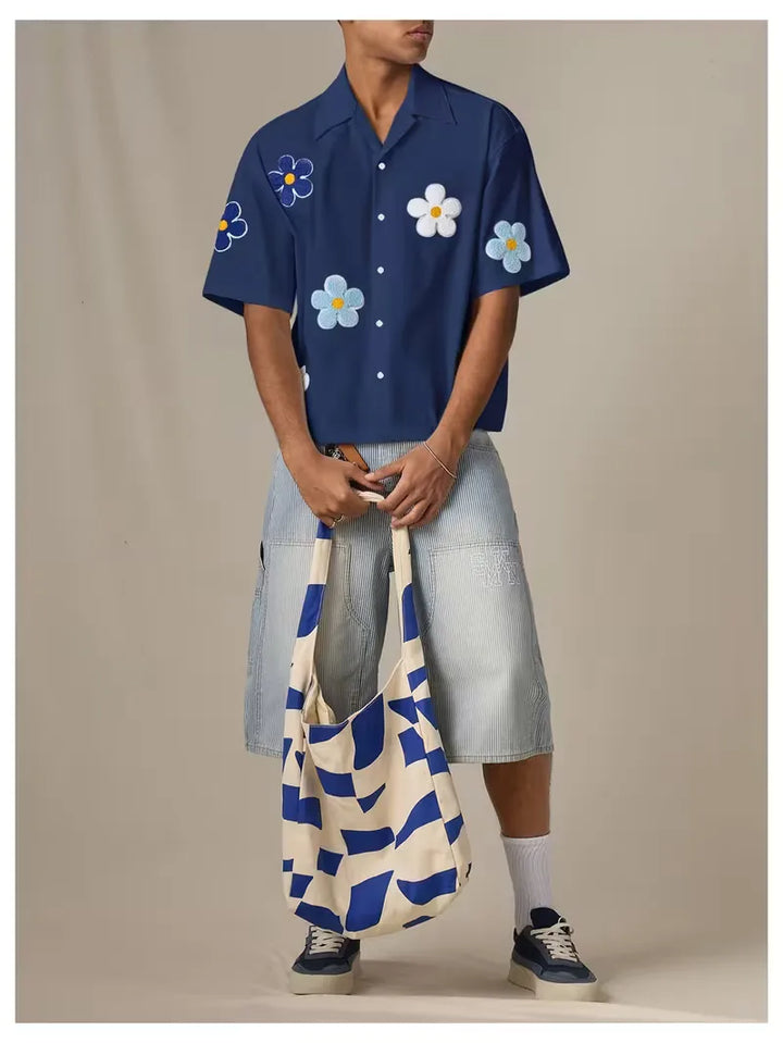 Heren regular fit overhemd, korte mouw, met vrolijke bloemenprint, ideaal voor casual gelegenheden.
