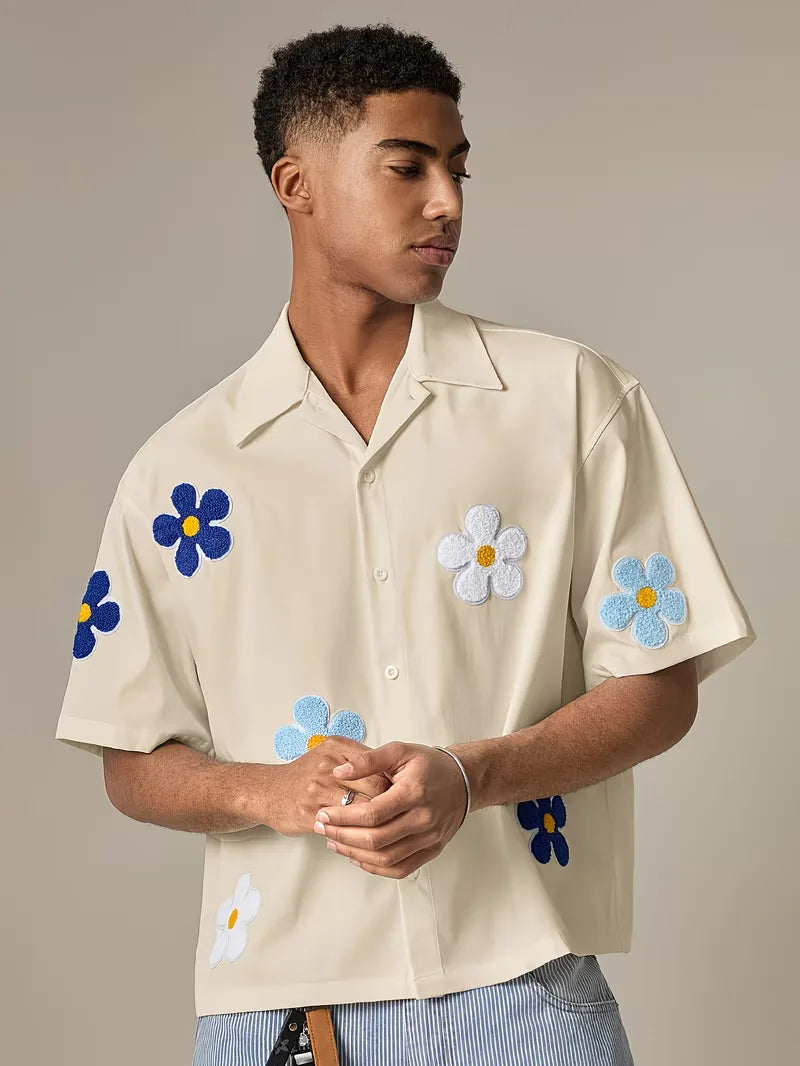 Elegant herenoverhemd, korte mouw, met bloemenprint, ideaal voor een relaxte vakantie.