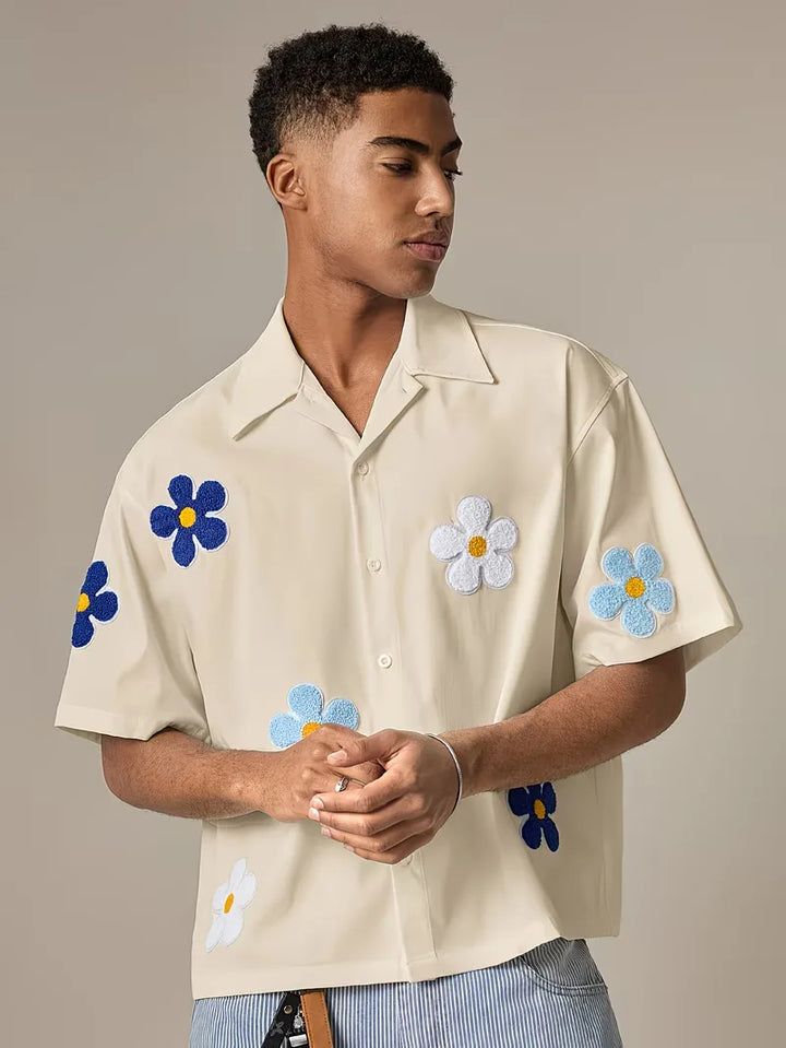 Elegant herenoverhemd, korte mouw, met bloemenprint, ideaal voor een relaxte vakantie.