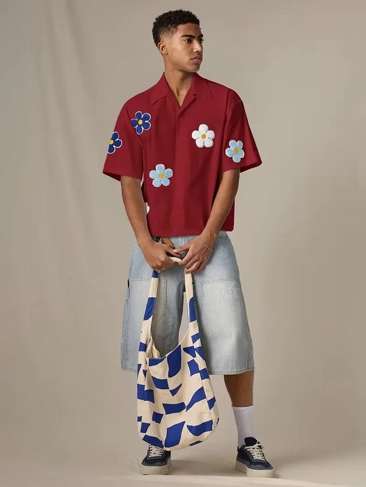 Heren zomeroverhemd, korte mouw, met bloemenprint, casual en modieus.