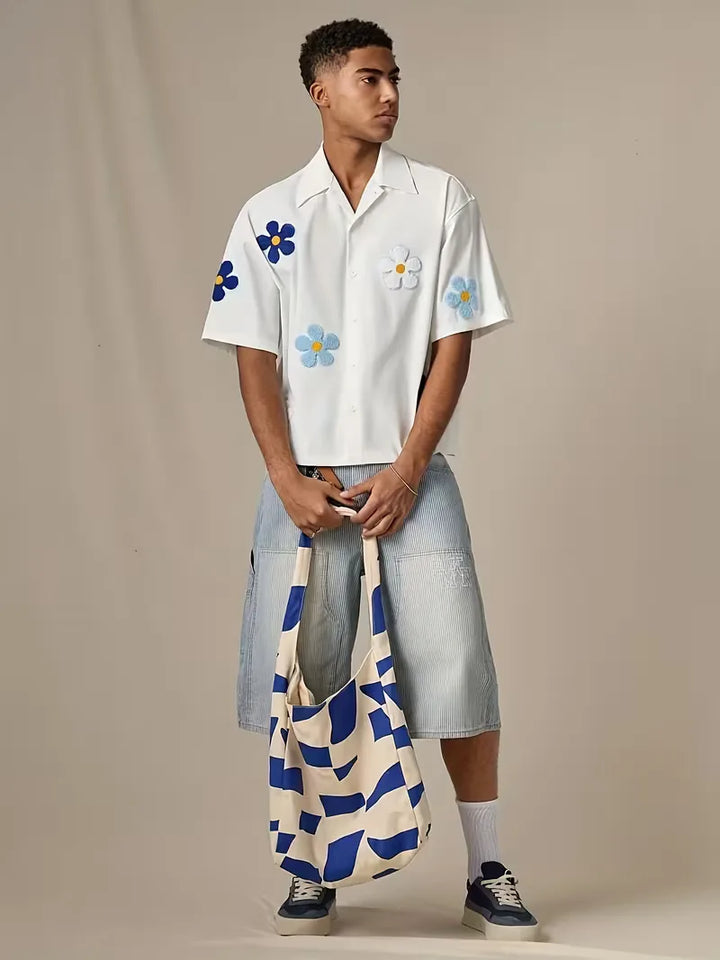 Heren overhemd met vrolijke bloemenprint, korte mouw, ideaal als strandkleding.