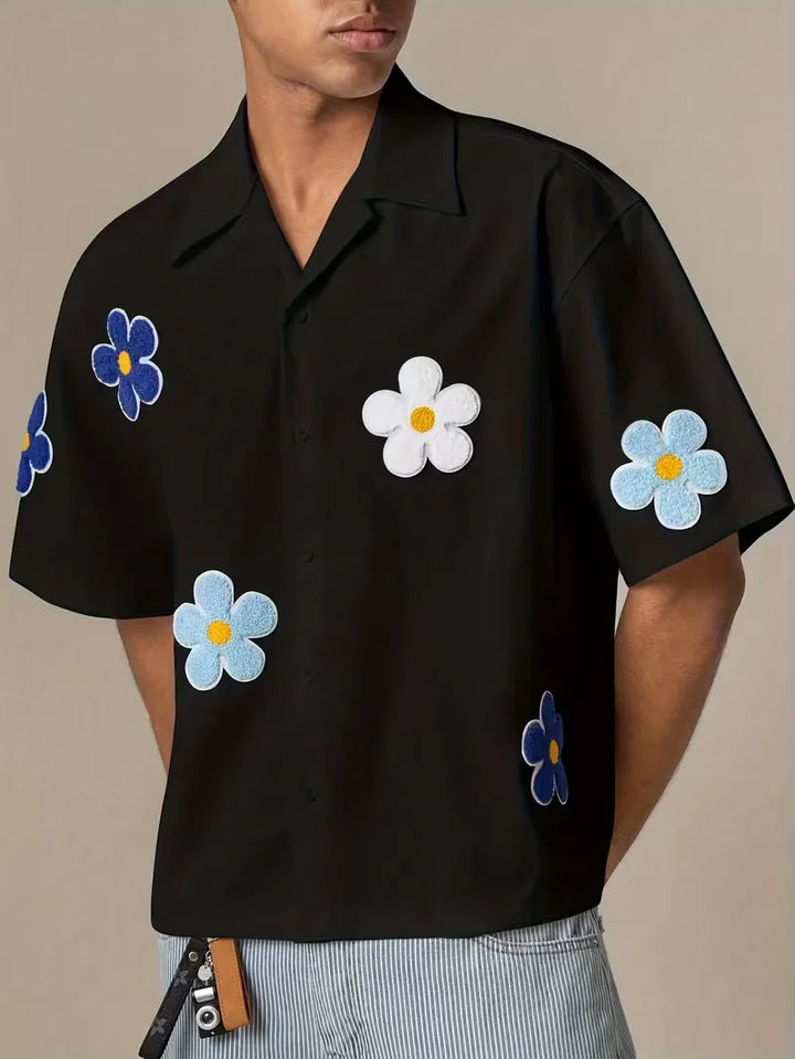 Lichtgewicht heren overhemd met bloemenprint, korte mouwen, comfortabele regular fit.