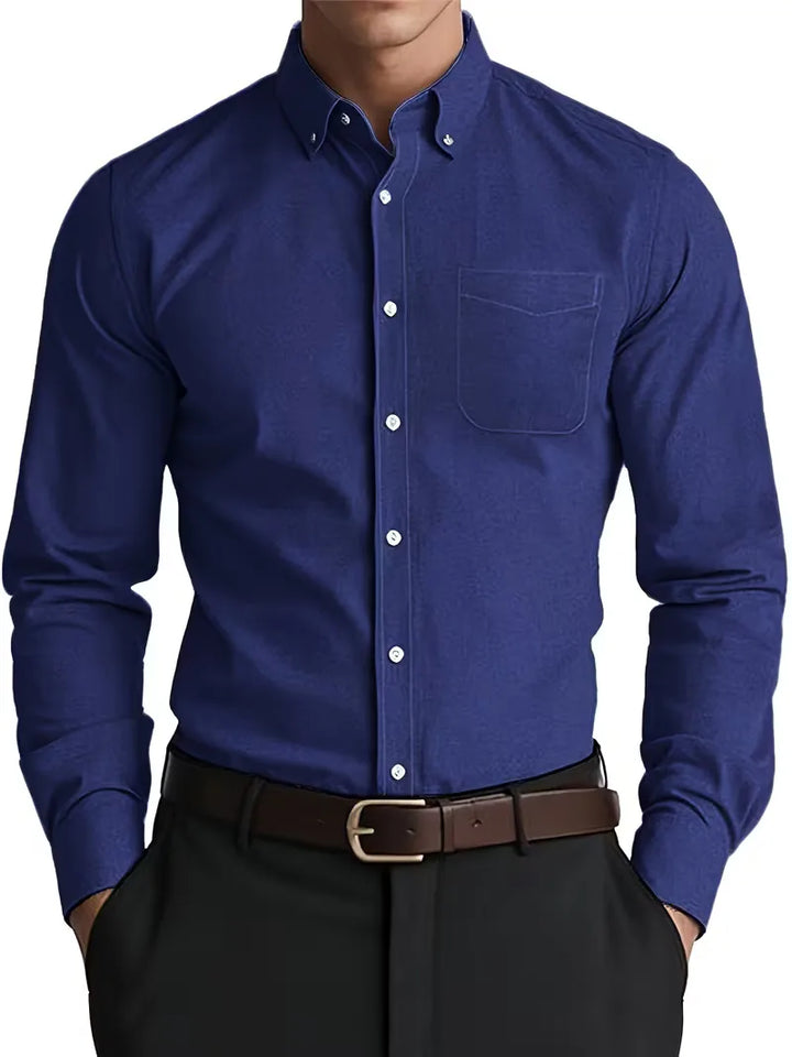 Smart casual heren overhemd, lente/herfst, met lange mouwen en mandarijnkraag.