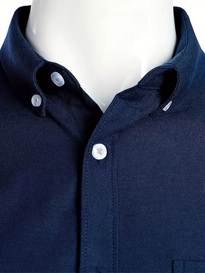 Heren overhemd, mandarijnkraag, button-down, comfortabel en modieus.