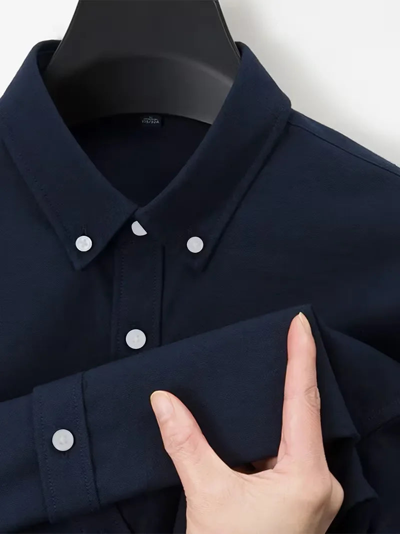 Heren overhemd met mandarijnkraag, voor een comfortabele en chique vrije tijd look.