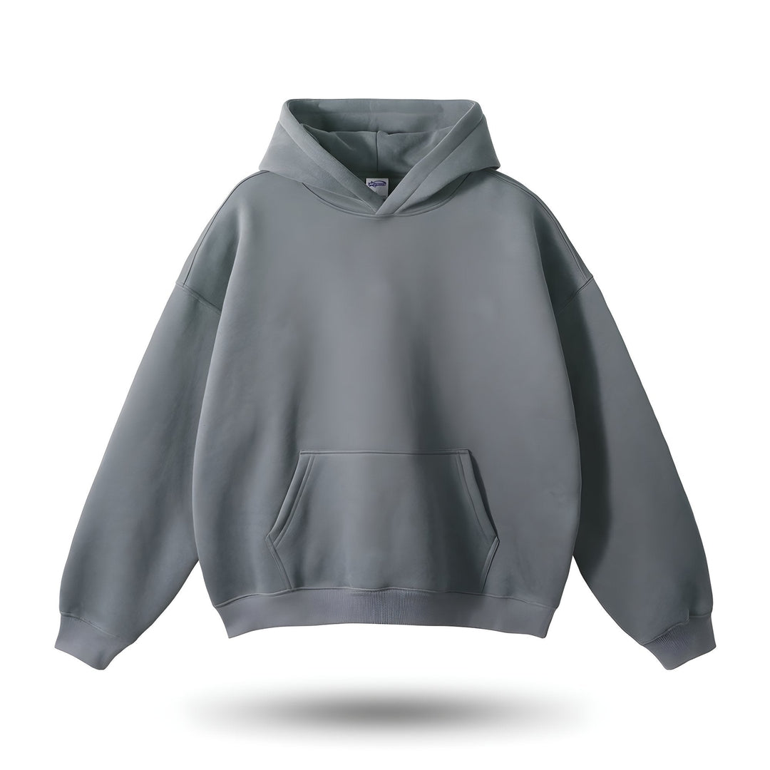 Heren oversized grijze hoodie met kangoeroezak, ideale nieuwe casual mode.