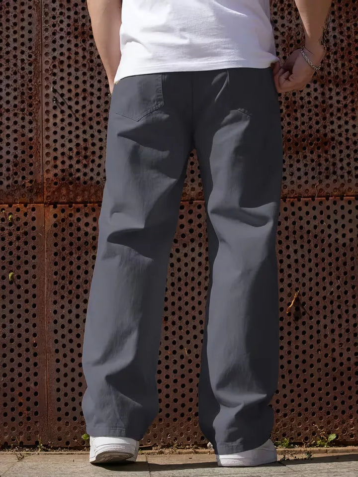 Casual heren pantalon met wijde pijpen en elastische tailleband, ideaal voor lente/zomer.