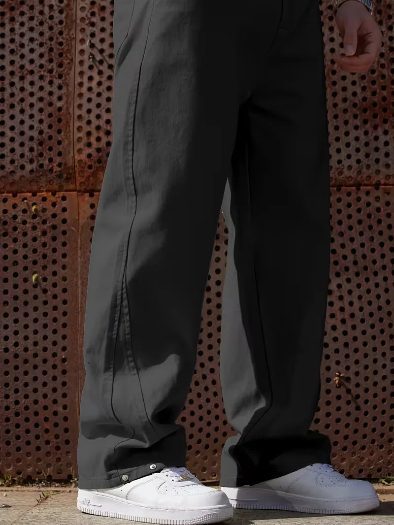 Stijlvolle heren pantalon voor lente/zomer, met wijde pijpen en comfortabele elastische band.