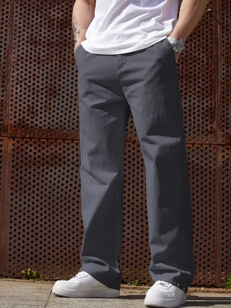 Ademende heren pantalon, perfect voor reizen; stijlvol met elastische band.