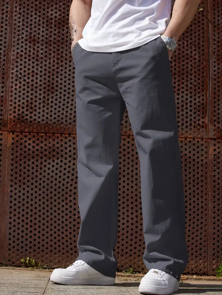 Ademende heren pantalon, perfect voor reizen; stijlvol met elastische band.