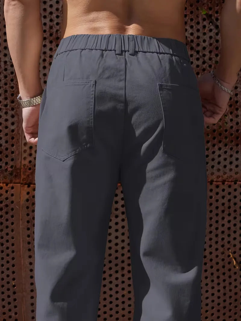 Lente/zomer heren pantalon met elastische band, biedt zowel comfort als stijl.