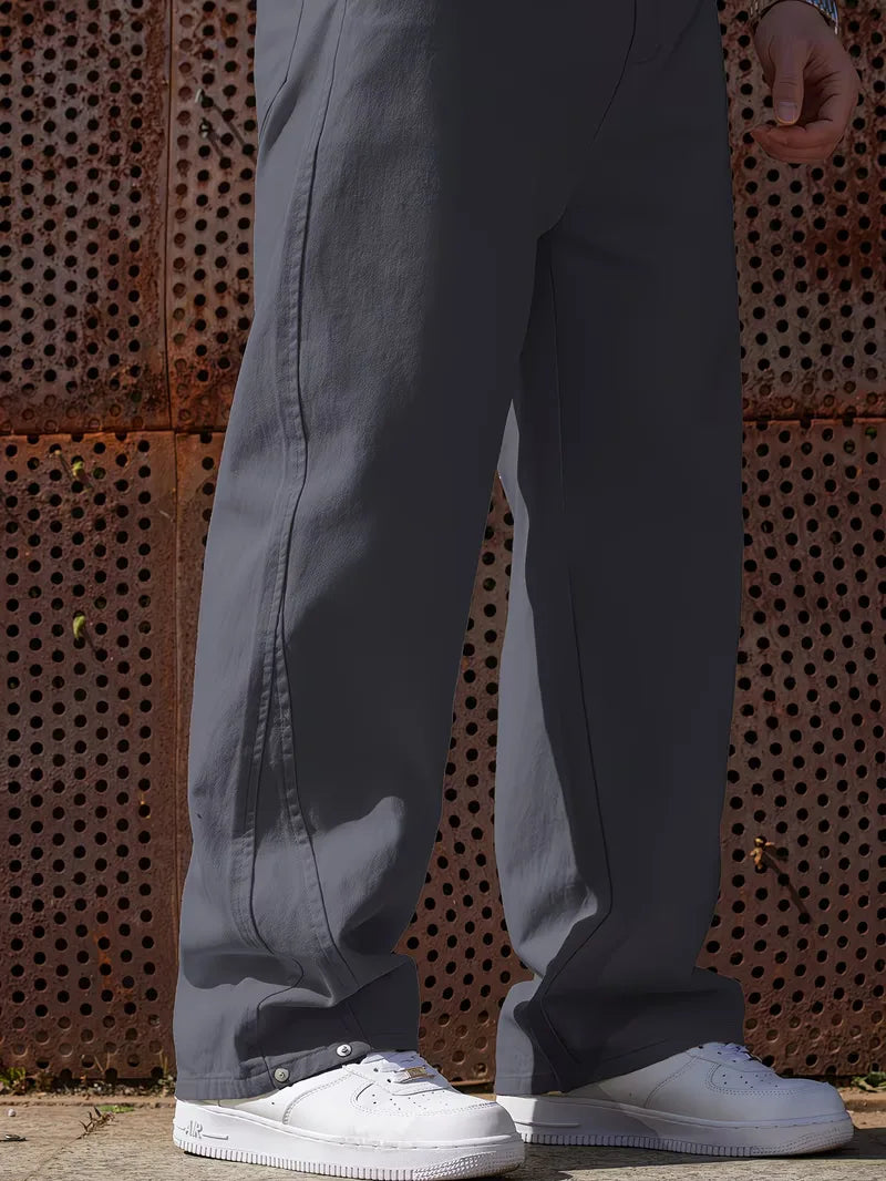 Vooraanzicht heren pantalon met elastische band, casual en stijlvol voor dagelijks gebruik.