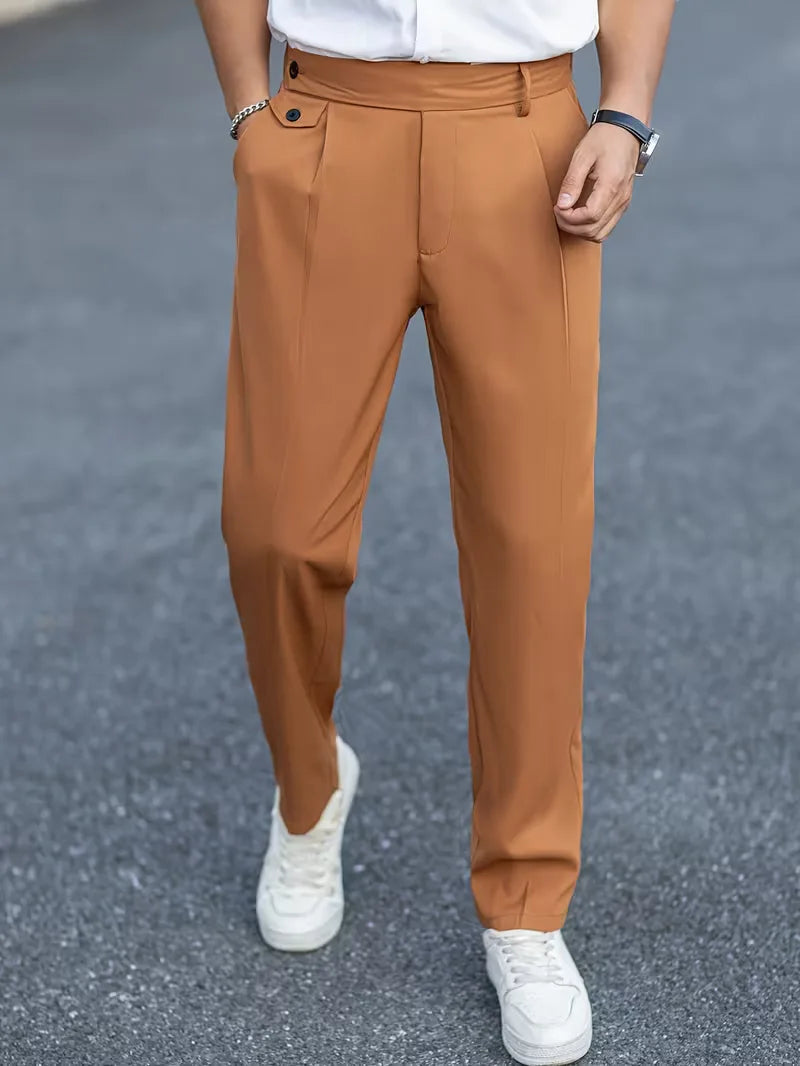 Heren pantalon met rechte pijpen, smart casual stijl van polyester.