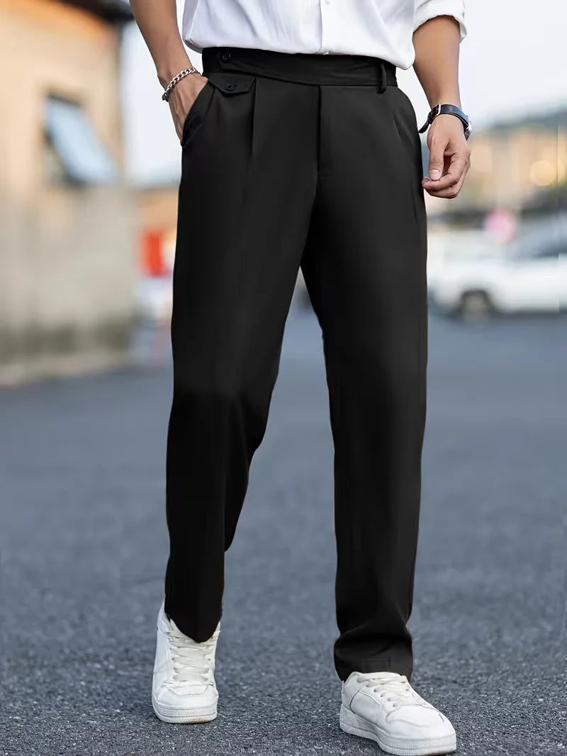 Herenpantalons rechte pijpen, smart casual polyester, veelzijdig en tijdloos.