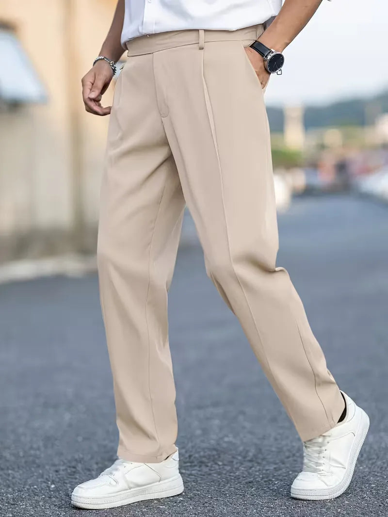 Heren pantalon met rechte pijpen, smart casual, polyester, geschikt voor zakelijk.