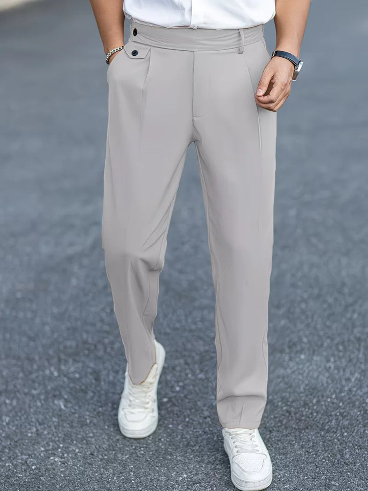 Heren pantalon rechte pijpen, smart casual, ademend polyester. Perfect voor werk.
