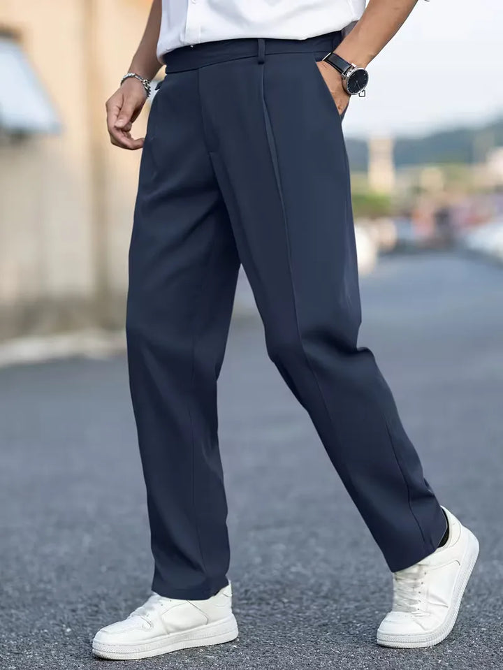 Heren pantalon rechte pijpen, smart casual, polyester, voor een tijdloze look.