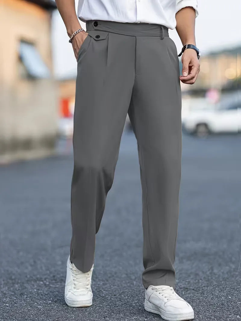 Stijlvolle heren pantalon rechte pijpen, smart casual, polyester, zakelijk casual.